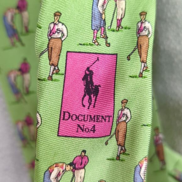 Polo Ralph Lauren NeckTie Mens Silk Green Golf Print - Picture 5 of 6